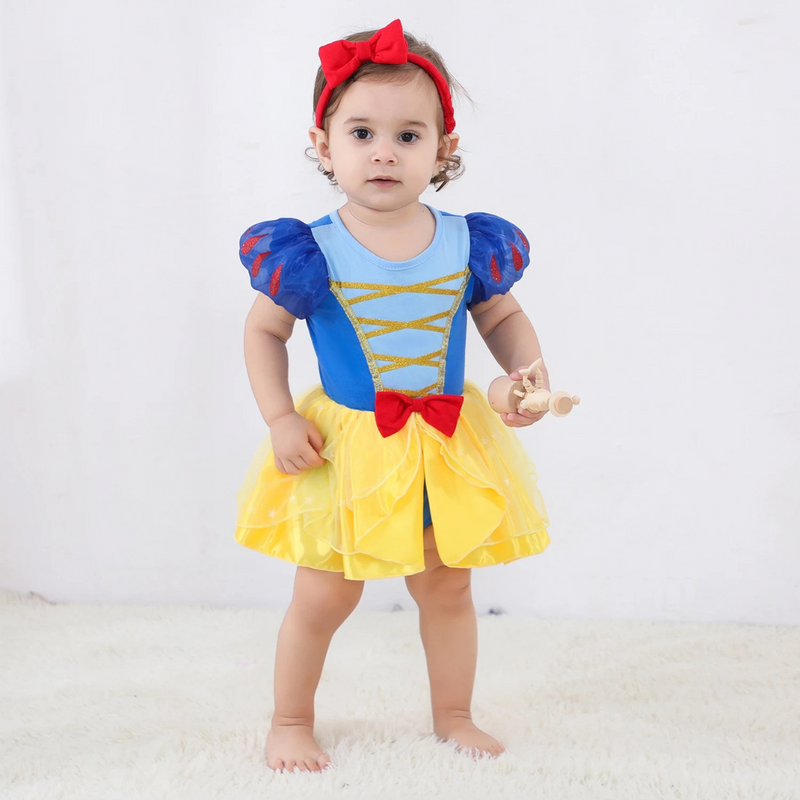 Conjunto Bebê Meninas Princesas: Elsa, Anna, Branca de Neve | Vestido e Faixa de Cabeça Fantasia Para Menina Bebê Universo Dos Pequenos