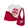 Conjunto Infantil Verão Meninas – Camiseta Árvore + Saia + Bolsa Loja de Roupas Infantis Universo dos Pequenos