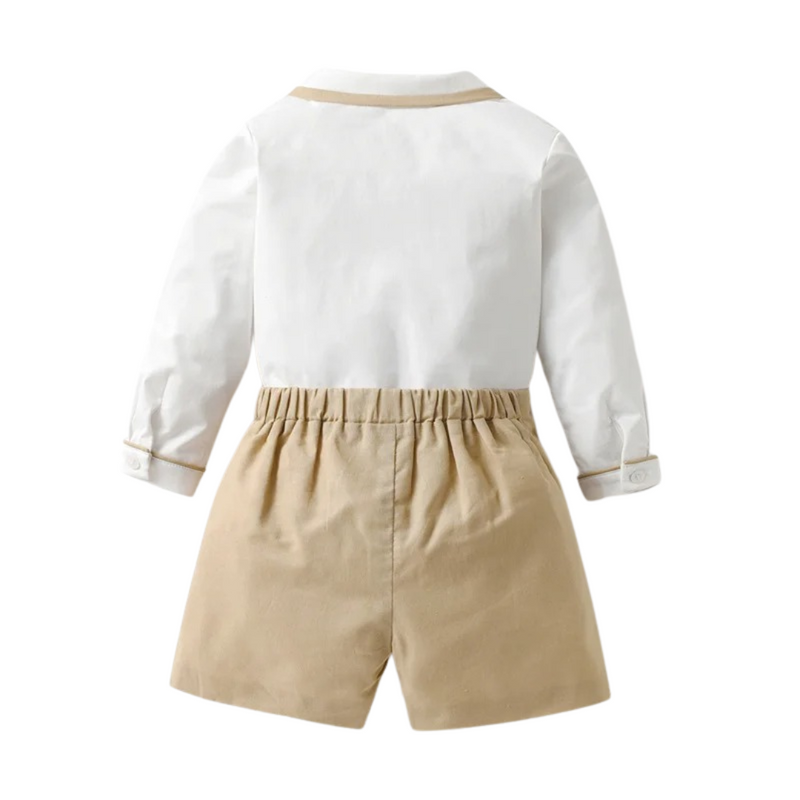 Conjunto Infantil para Menino Camisa Branca com Gola Peter Pan e Shorts