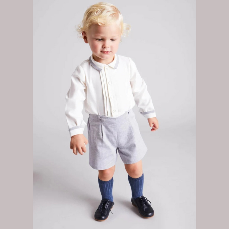 Conjunto Infantil para Menino Camisa Branca com Gola Peter Pan e Shorts