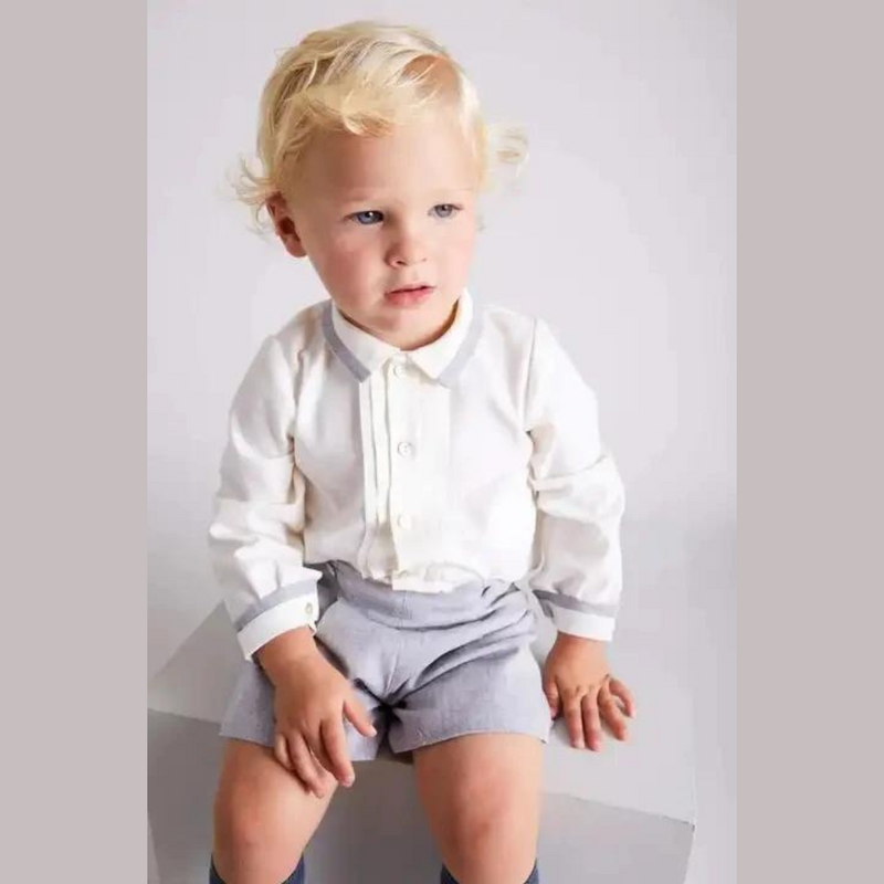 Conjunto Infantil para Menino Camisa Branca com Gola Peter Pan e Shorts