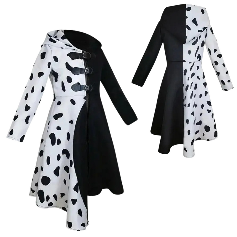 Fantasia Infantil Cruella Deville para Meninas - Vestido Cosplay Halloween | 101 Dálmata Loja de Fantasia Infantil Universo dos Pequenos