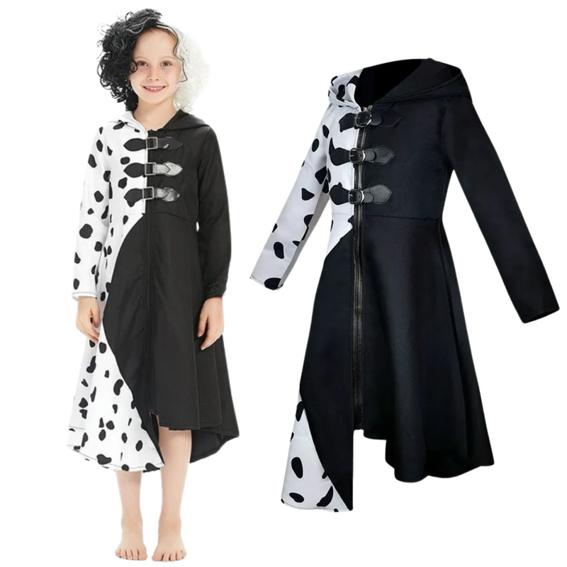 Fantasia Infantil Cruella Deville para Meninas - Vestido Cosplay Halloween | 101 Dálmata Loja de Fantasia Infantil Universo dos Pequenos