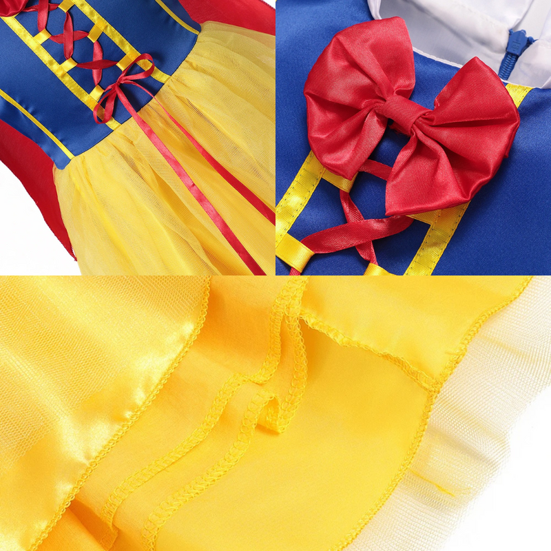 Encante sua filha com a fantasia Branca de Neve! Vestido de princesa com capa, coroa, varinha, e mais. Perfeito para festas de aniversário, Carnaval e Natal.