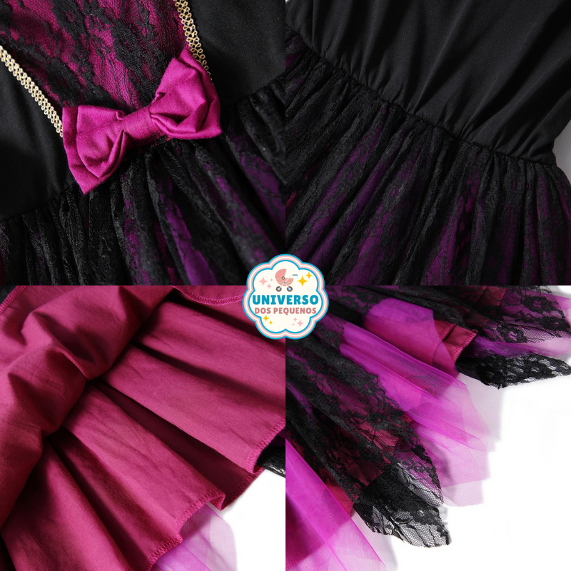 Compre a Fantasia de Bruxa para Meninas. Vestido longo com renda, tule, e acessórios para Halloween, Carnaval e festas de cosplay. Ideal para crianças.