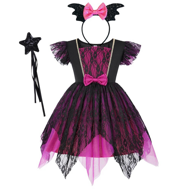 Compre a Fantasia de Bruxa para Meninas. Vestido longo com renda, tule, e acessórios para Halloween, Carnaval e festas de cosplay. Ideal para crianças.