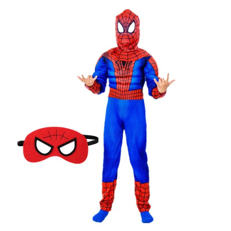 Fantasia de super-herói com músculos 3D para meninos, disponível nos personagens Capitão América, Homem de Ferro e Homem-Aranha. Perfeita para Halloween, cosplay e festas!
