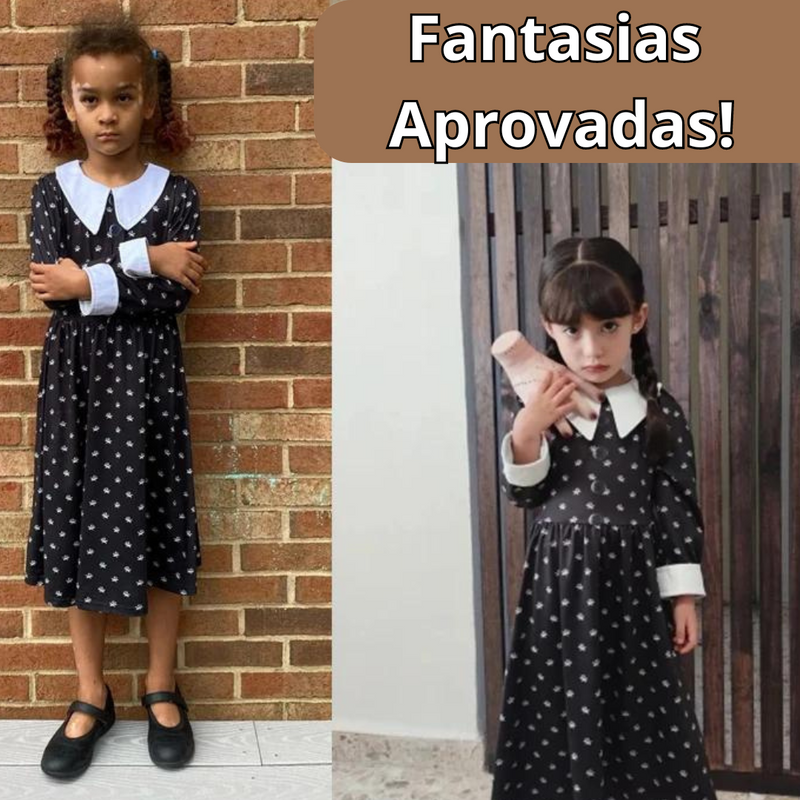 Fantasia de Wandinha para Meninas - Vestido Cosplay Gótico para Halloween e Festas Loja Infantil que vende fantasia Universo dos Pequenos