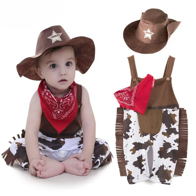 Fantasia de Cowboy para Bebês Meninos – Macacão com Chapéu e Bandana | Halloween, Natal e Festas