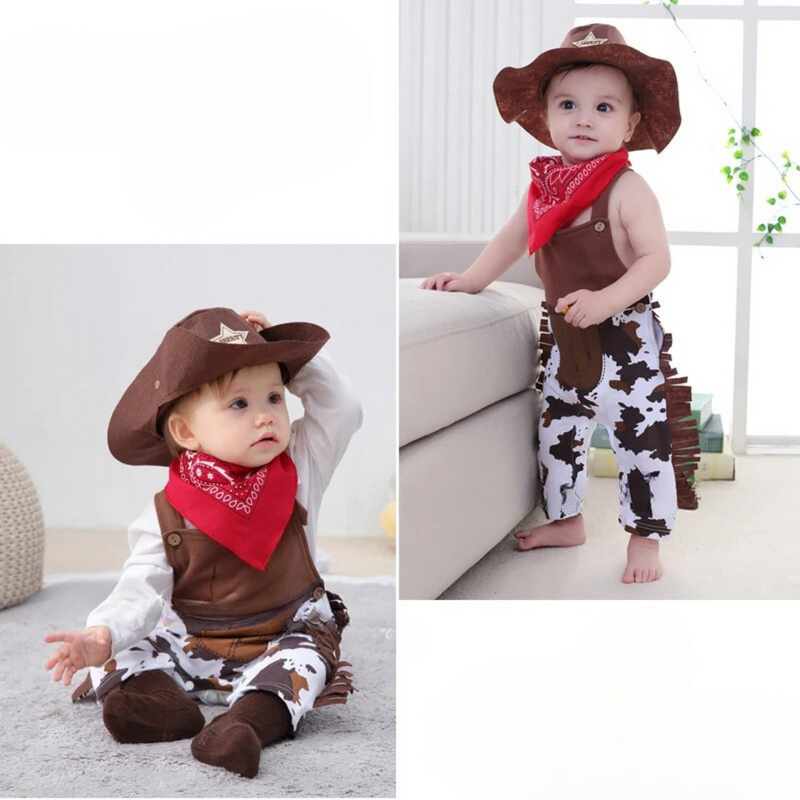 Fantasia de Cowboy para Bebês Meninos – Macacão com Chapéu e Bandana | Halloween, Natal e Festas