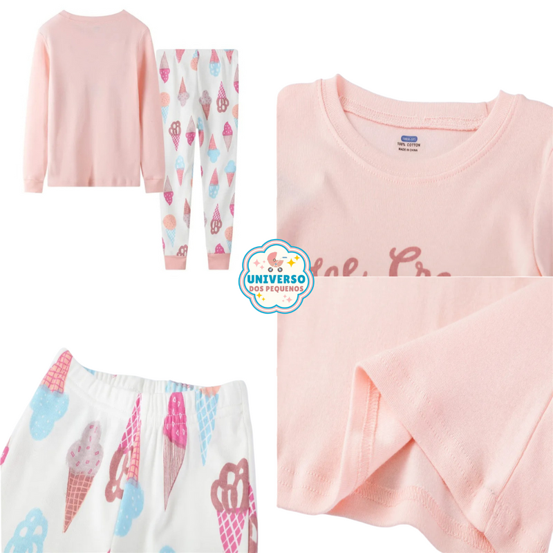 Pijama Infantil Feminino com Estampa de Sorvete