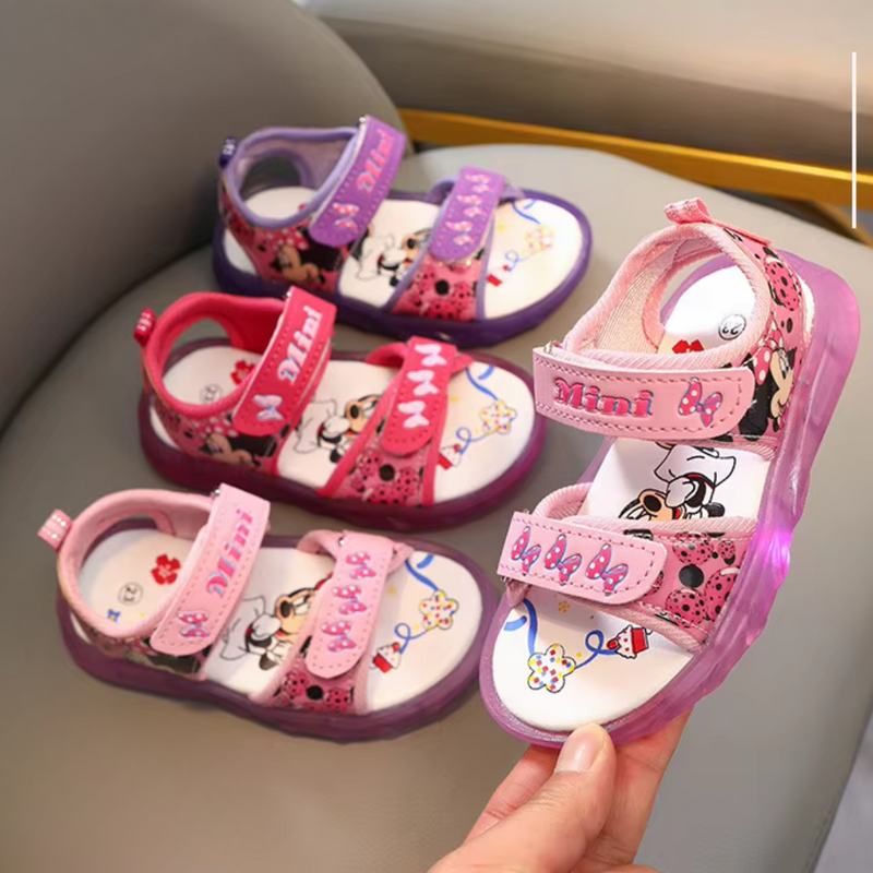 Sandália Infantil da Minnie com Luzes de LED para Meninas