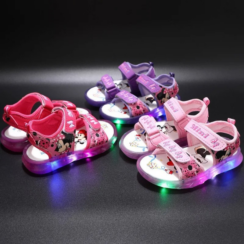 Sandália Infantil da Minnie com Luzes de LED para Meninas