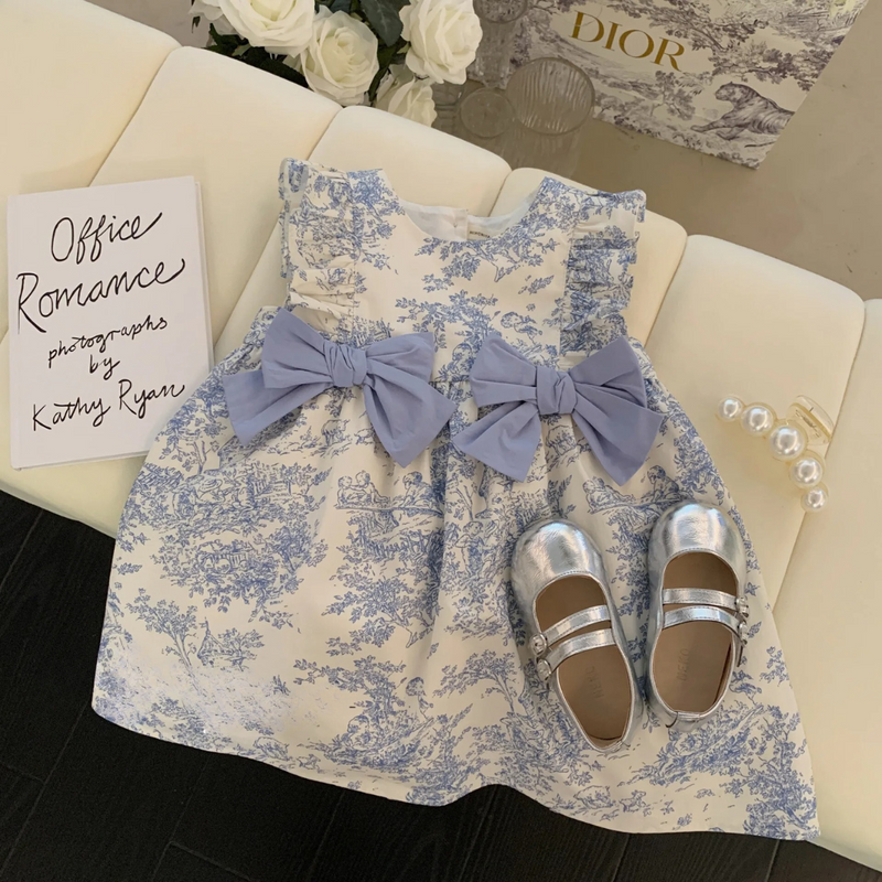 Vestido Infantil Com Estampa Estilo Francês para Meninas