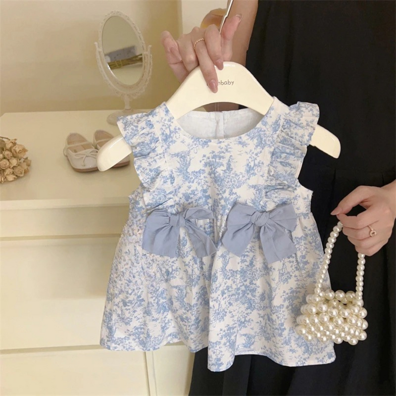 Vestido Infantil Com Estampa Estilo Francês para Meninas