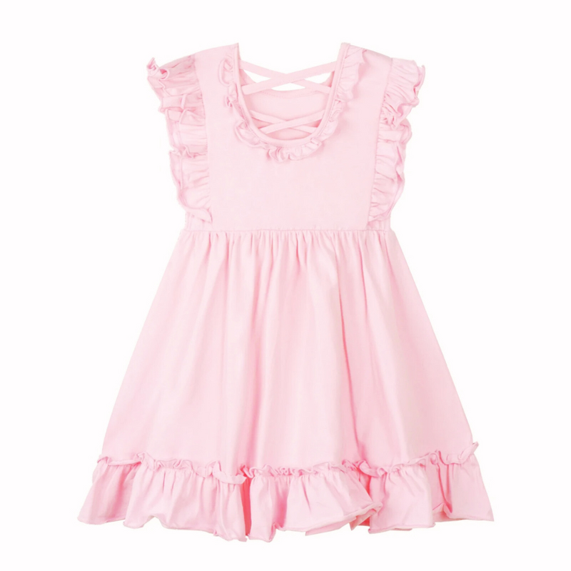 Encante-se com o vestido infantil monocromático para meninas, feito em algodão com babados delicados e detalhe cruzado nas costas. Ideal para crianças pequenas, oferece conforto e estilo para qualquer ocasião. Compre agora!